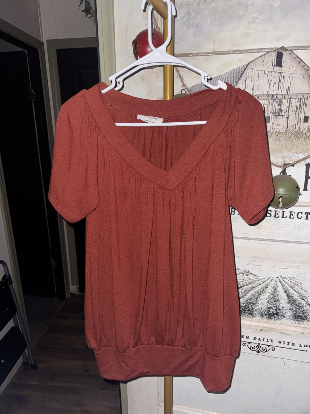 Zenana Outfitters Rust Orange V-Neck Short Sleeve Tunic